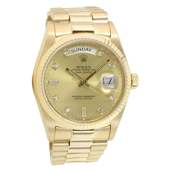 Rolex Mens Day-Date President Watch 18KY Gold Champagne Diamond Dial 18238 - Picture 6 of 9
